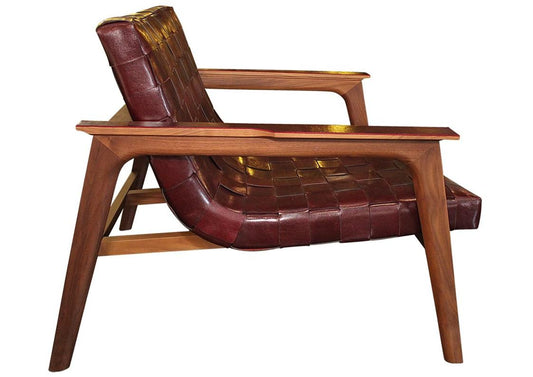 RUE BRAIDED LEATHER & WALNUT ARMCHAIR