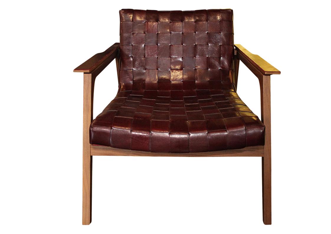 RUE BRAIDED LEATHER & WALNUT ARMCHAIR